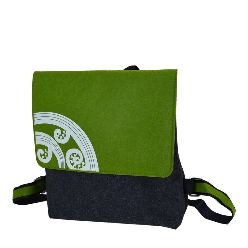Jo Luping Koru White On Green Dark Grey Ecofelt Backpack image number 0